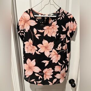 Lily White Pink and black Floral Blouse with Flowing Design